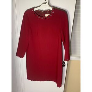 KATE SPADE Red Grommet Scallop Trim Shift Dress Size 10 Lined Summer $298